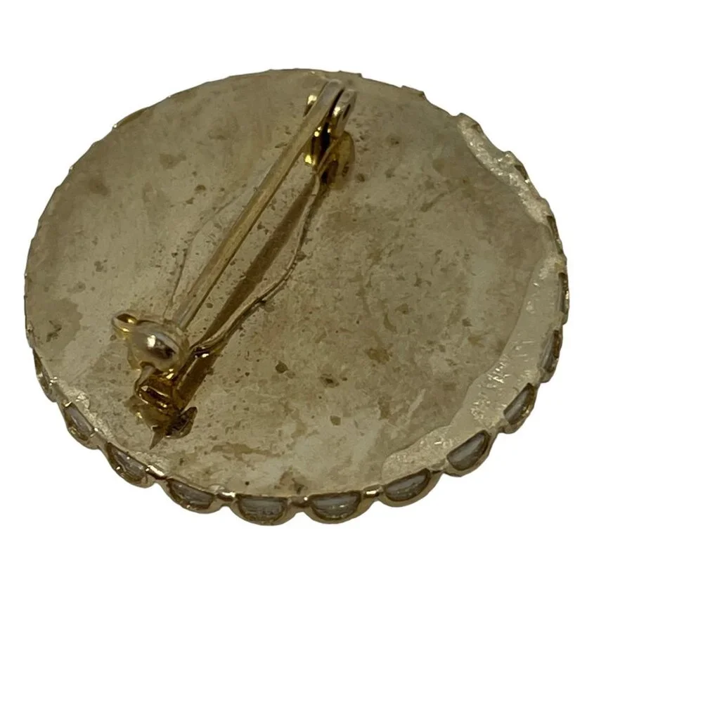Vintage Flower Brooch Porcelain Purple and Gold‎ Tone Pin